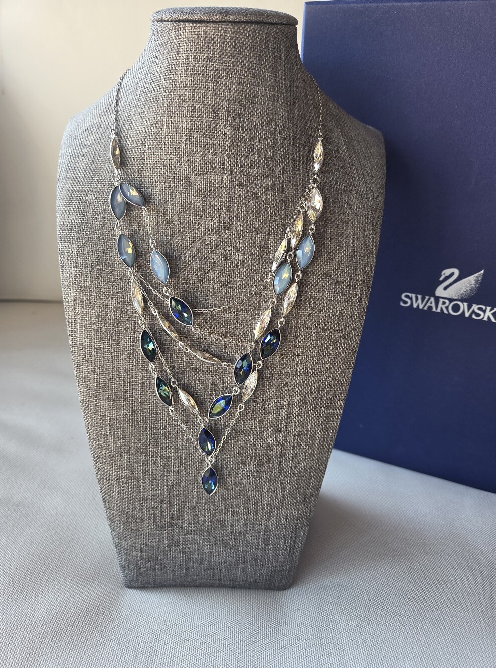 Swarovski Enjoy Necklace Iridescent Blue Multi-Strand Marquise Crystal Necklace